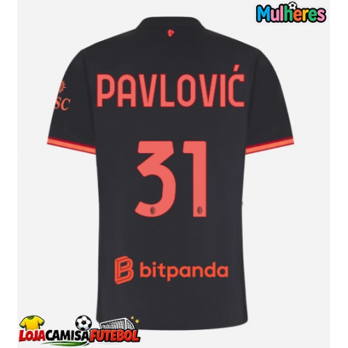 Camisa de Futebol AC Milan Strahinja Pavlovic #31 Equipamento Alternativo Mulheres 2026-27 Manga Curta